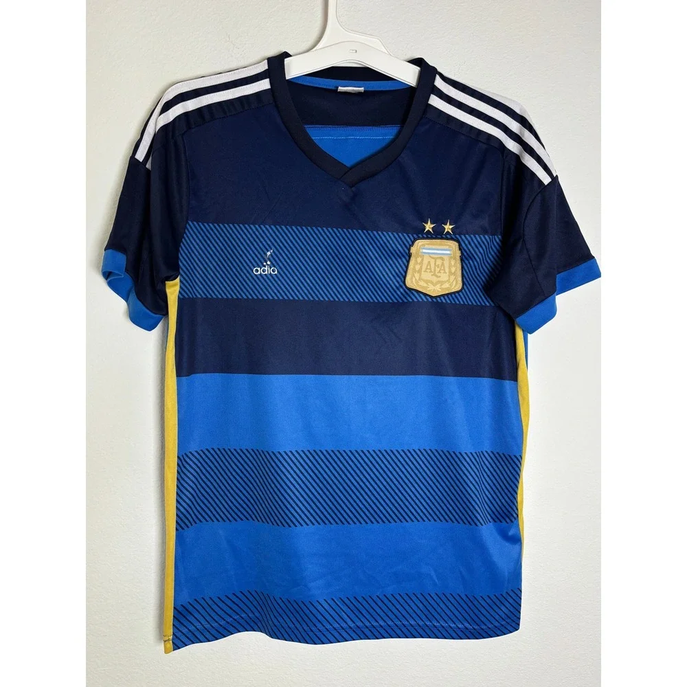 Argentina AFA Soccer Jersey Blue‎ Navy Striped V-Neck Short Sleeve Shirt Mens M